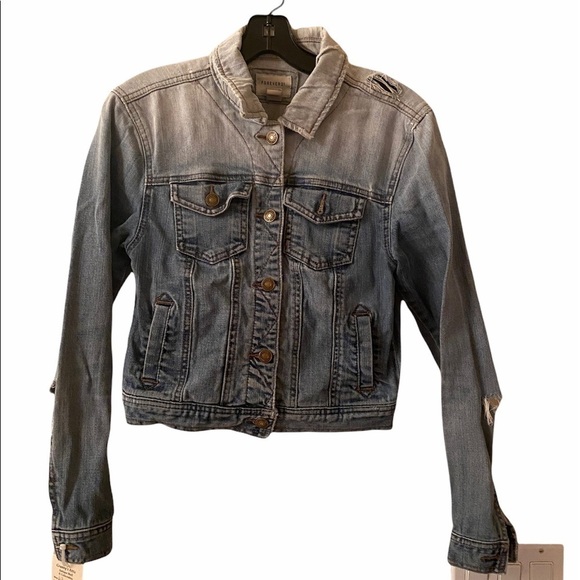 Forever 21 Distressed Cropped Jean Jacket Blue S - Picture 1 of 5